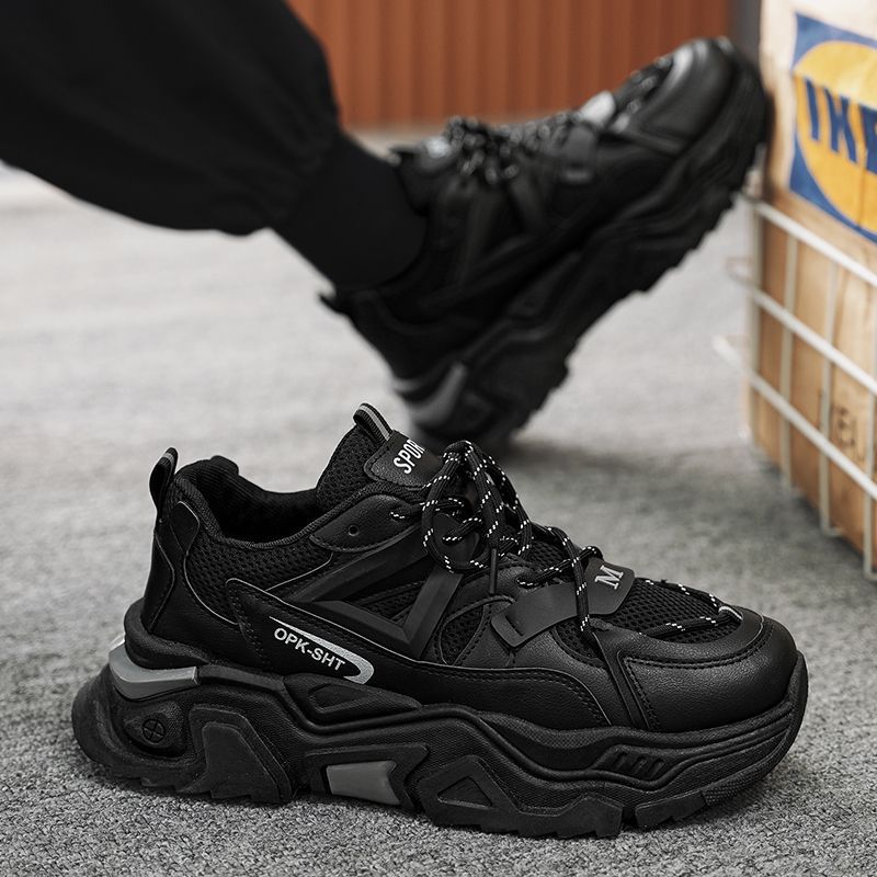 Popular men's shoes winter youth mesh sneakers running boys trendy brand black warrior dad shoes to increase height