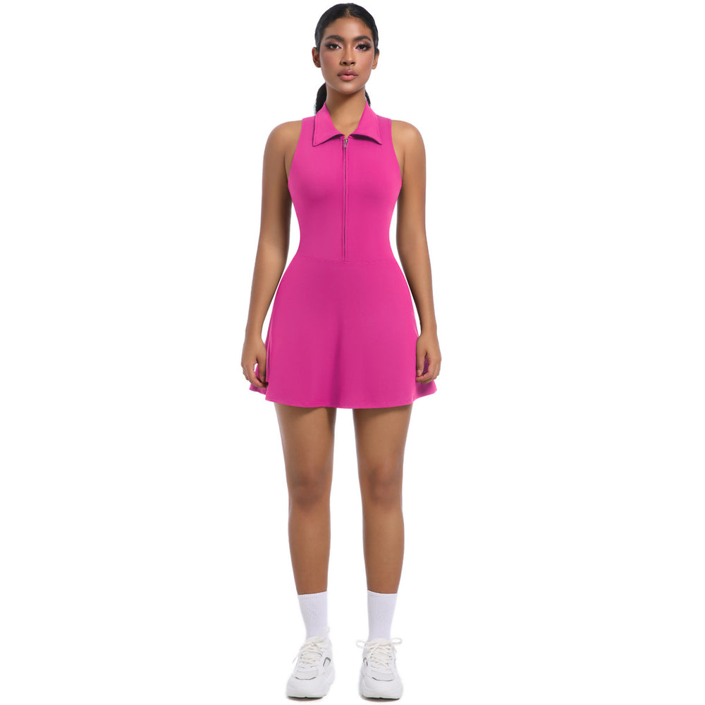 New women's cross-border slim-fit high-waisted turn-down collar activewear dress set for running, golf, tennis, and yoga