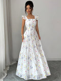 european and american cross-border summer new sweet floral print french style halter neck bodycon dress