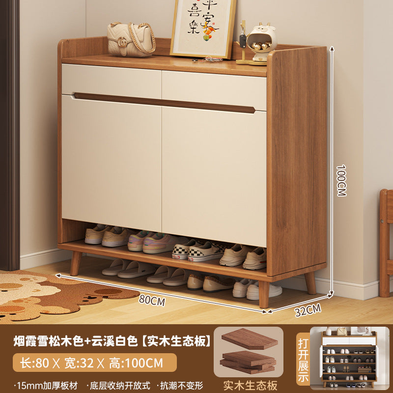 Solid wood core shoe cabinet household entrance 2025 new Chinese-style wall storage cabinet large-capacity indoor shoe rack