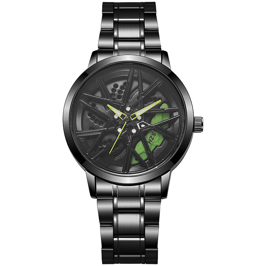 New hollow-out creative tech men's steel band watch with rotating bezel - quartz watch for cross-border e-commerce