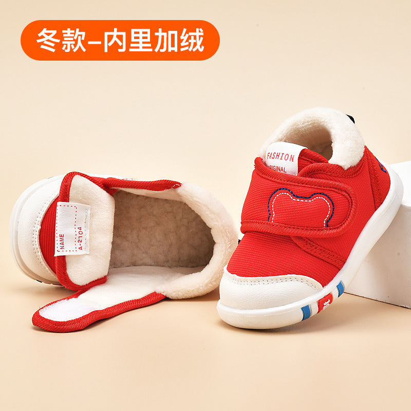 Baby cotton shoes for boys, ages 0-1 to 1-3 years, kids' winter fleece-lined thickened infant shoes, soft sole prewalker shoes for baby girls