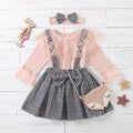new children's clothing, boys and girls, european and american style plaid suspender bowknot lace-trimmed culottes, sibling matching set