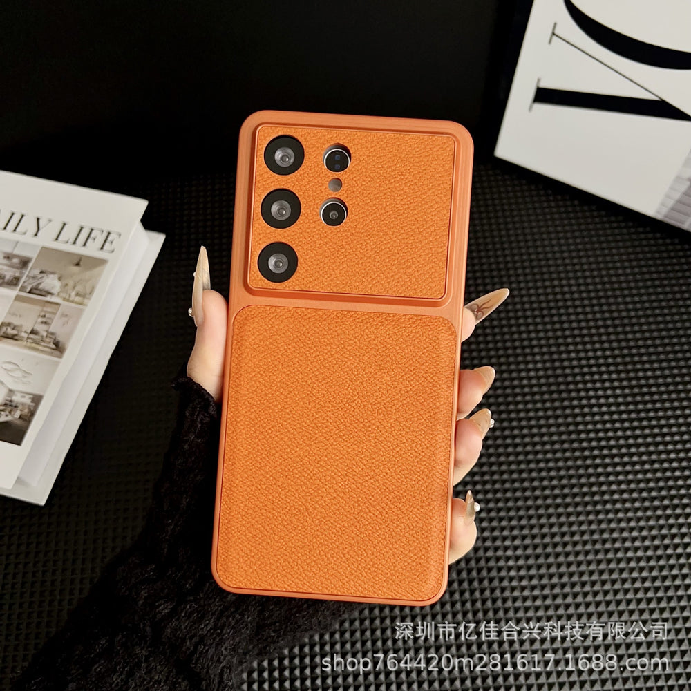Suitable for samsung s26ultra plain leather mobile phone case small v pattern anti-fall simple cross-border s25 protective cover foreign trade case
