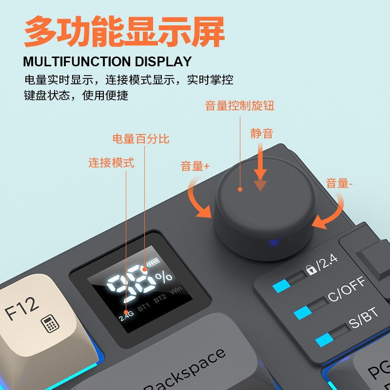 Dazzling silver fox k920 wireless bluetooth dual-mode mechanical feel keyboard and mouse combo with display knob and tri-color design