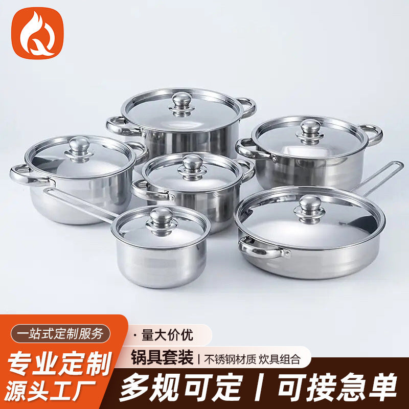 Customized 12-piece stainless steel cookware set - includes stockpots, frying pans, and stainless steel lids - wholesale cookware combo for home use