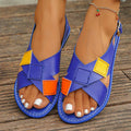 European and american plus size criss-cross strap flat sandals - women's retro color block wide band open toe beach sandals