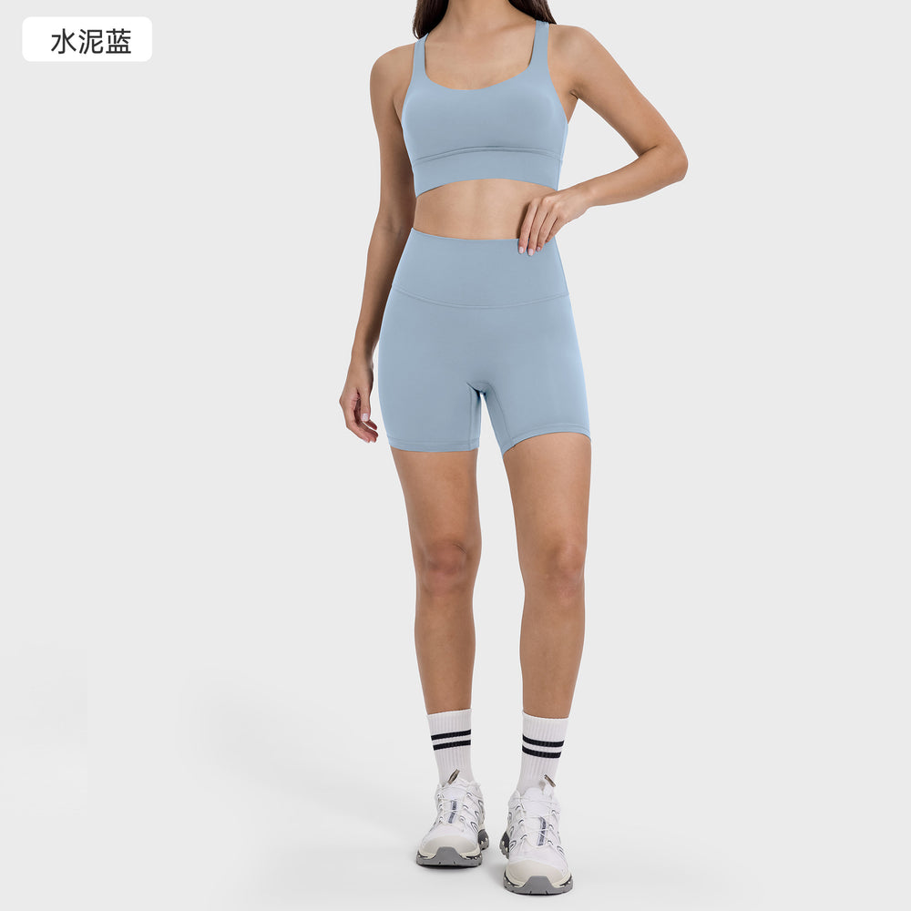 High-intensity yoga shorts set: shockproof sports bra with high-waisted, butt-lifting, no-t-back yoga shorts for women