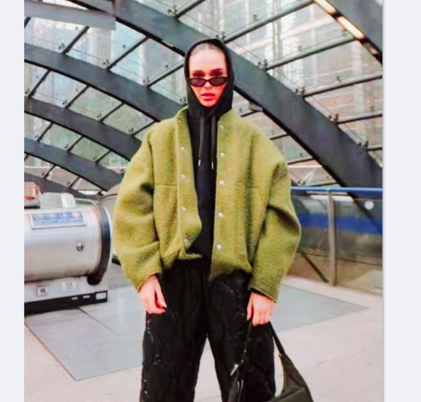 2025 new european and american style women's casual color block stand collar single-breasted large pocket loose fit comfortable long sleeve jacket