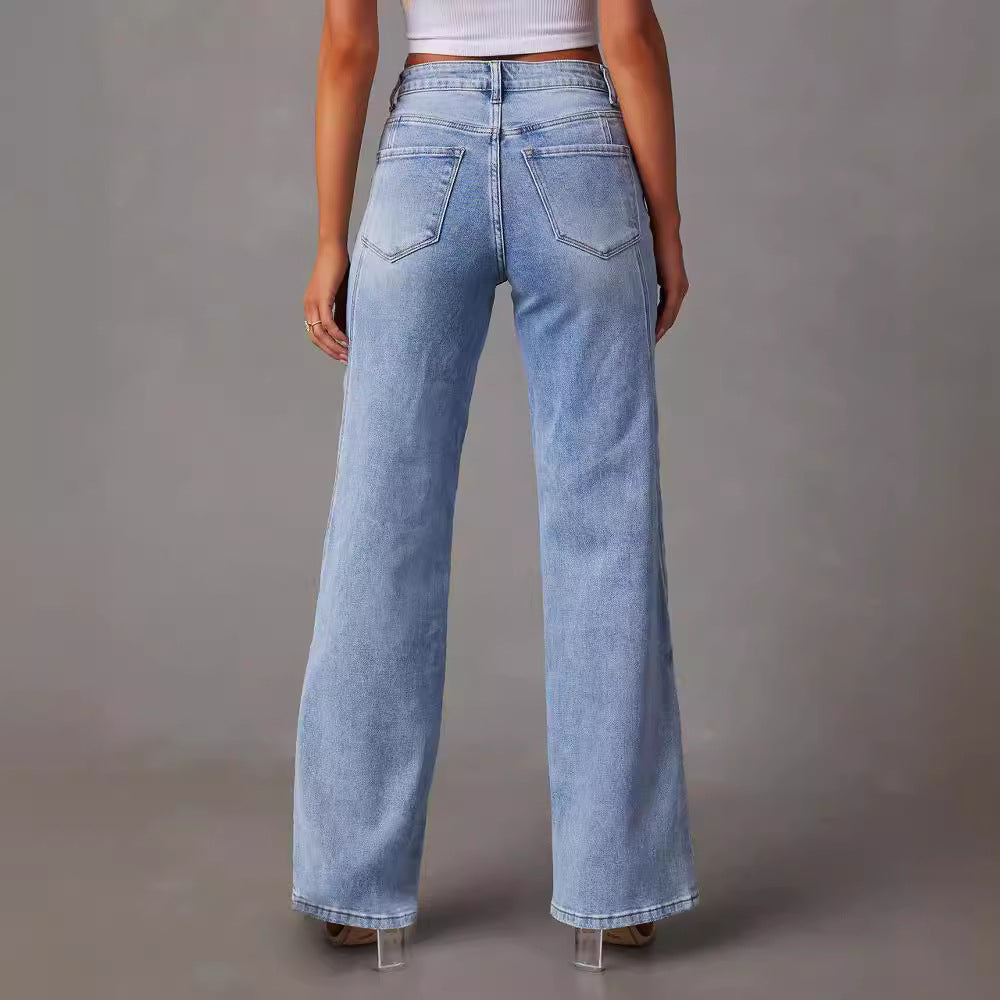 Women's wide-leg denim pants for export,  new  style, loose patchwork trousers, streetwear trendy washed jeans