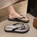 Women's flip-flops summer outwear 2025 new beach ins travel fashion easiest for matchthick sole pearl sandals women's sandals