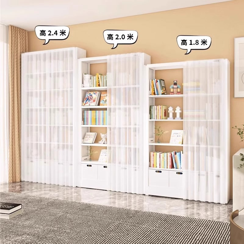 Library bookshelf dustproof curtain punch-free foldable door wardrobe bookcase blocking gauze curtain storage rack adhesive sliding door