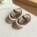 Girls' breathable new children's retro woven sandals summer closed-toe mary jane sandals lace soft sole beige