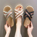 Women's summer outdoor slippers - soft sole thong sandals, fashionable new sequin tassel slides, lightweight beach shoes