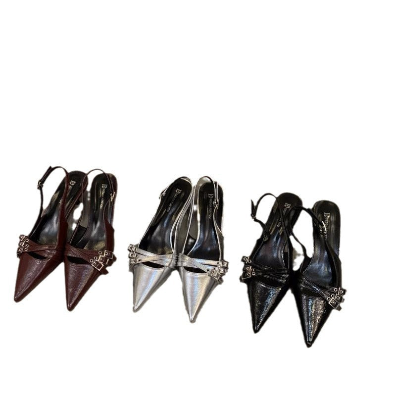 Niche style high heels red toe cap sandals fairy shoes 2024new arrival spring summer black french pointed toe flats