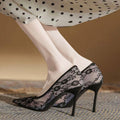 Breathable lace mesh high heels women's 2023 new summer design niche elegant pointed toe stiletto pumps