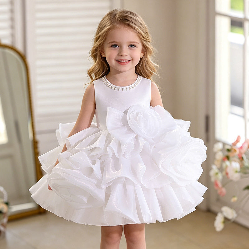European and american style cross-border girls' dresses - baby girl birthday & first birthday cake dress - beaded tutu princess dress