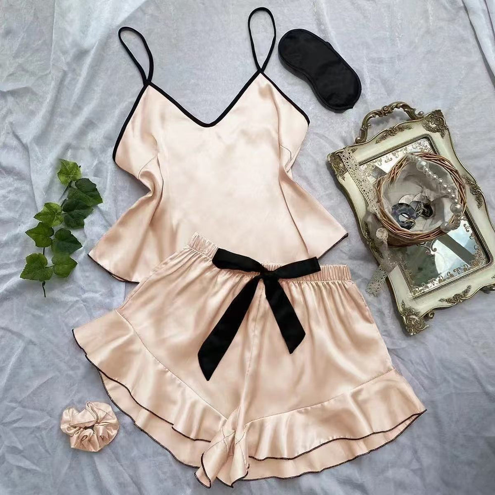European and american style sexy lingerie pajama set - bowknot cami top and shorts - sexy new summer loungewear