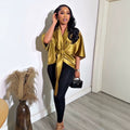 European and american cross-border women's fashion:  summer new arrivals - stylish, designer-feel, loose batwing sleeve v-neck solid color blouse top