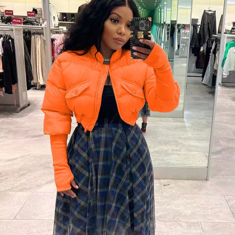 European and american women's winter  new fashion padded cotton coat stand collar short jacket warm bread coat