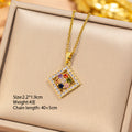 X8361-gold-square necklace [titanium steel chain, copper inlaid zirconium pendant]