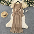 Sweater dress women's layered inner suspender skirt two-piece set spring korean style classy sense cut outknitting long skirt