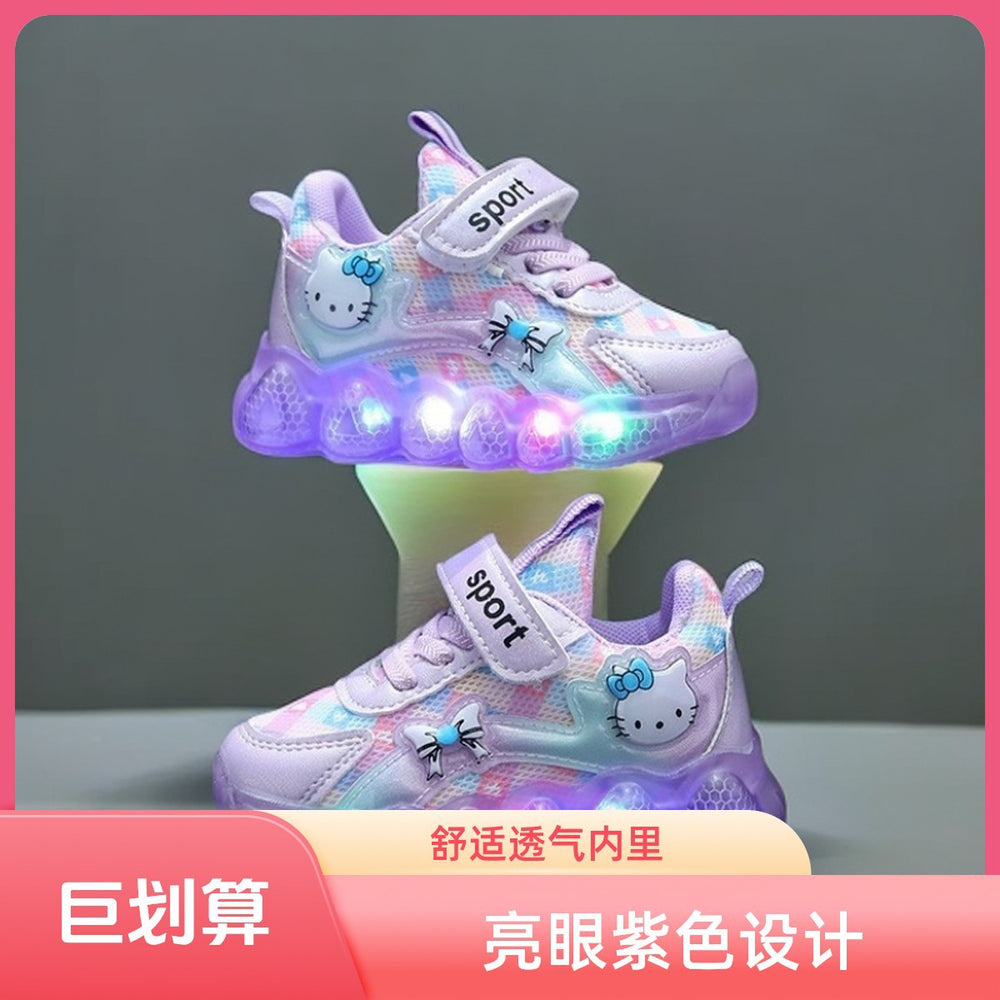 Light-up baby girl shoes, girls' sneakers, soft sole,  spring/autumn new style, mesh, hello kitty, dropshipping available