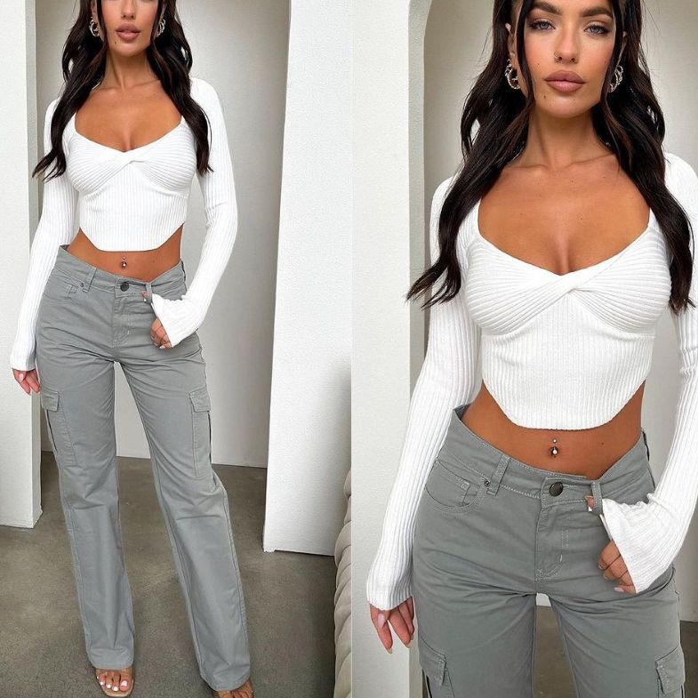 european and american autumn new women's knitted long-sleeve cropped top - sexy cutout design, hot girl style fashion top
