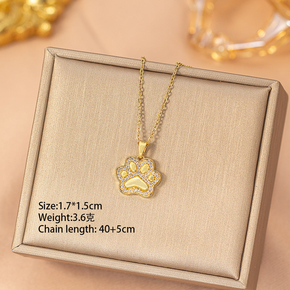[titanium steel] full diamond cat scratch copper inlaid zirconium necklace for women simple elegant niche high-end cute clavicle chain jewelry