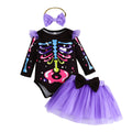 halloween girls' skeleton romper & skirt set - girls' long-sleeve mesh party outfit