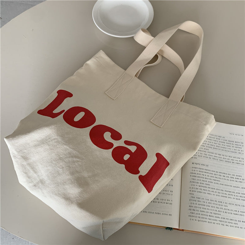 Bag female student new Korean version canvas shoulder bag letter printed small fresh shopping bag practical tote bag
