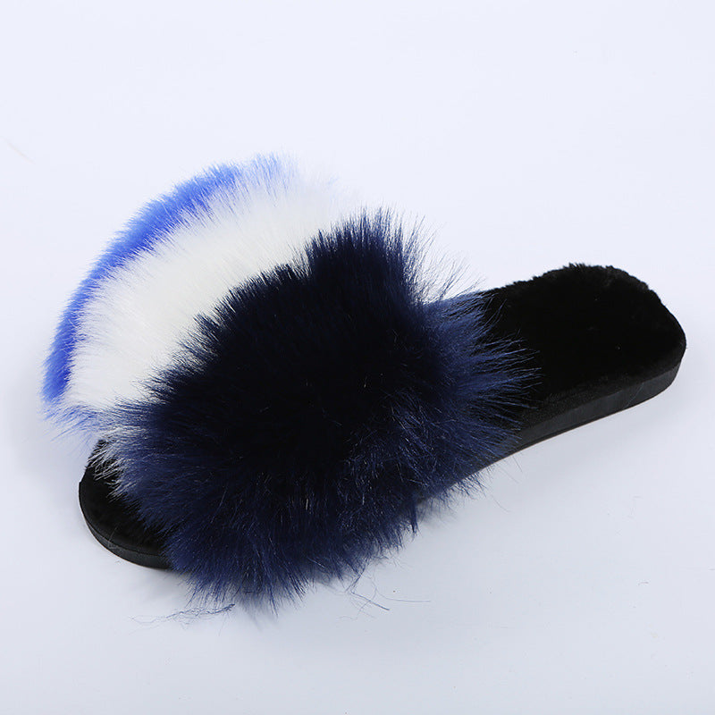 Export amazon new arrival imitation fox raccoon raccoon fur slippers cotton slippers fur fur slippers flats flip flops
