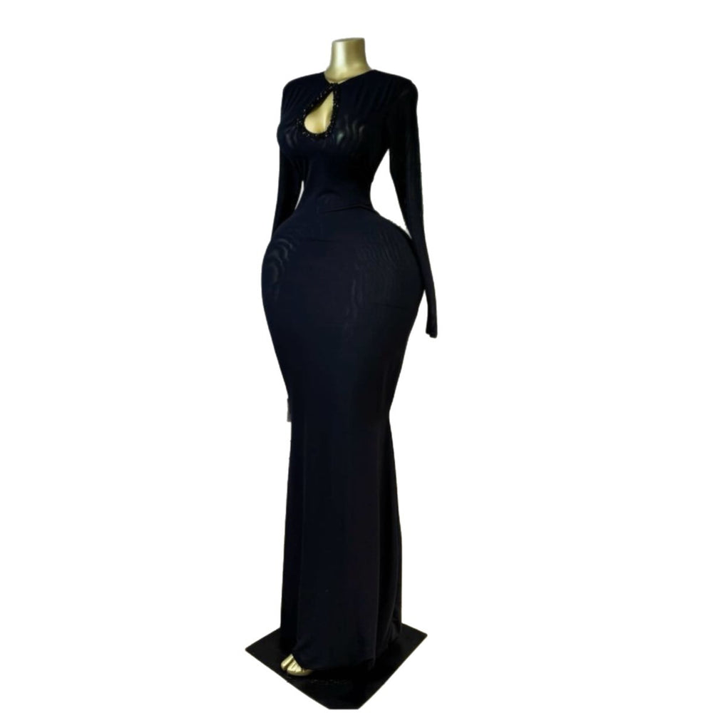 European and american cross-border women's fashion:  summer new arrivals - sexy and elegant cutout round neck rhinestone embellished bodycon mini dress