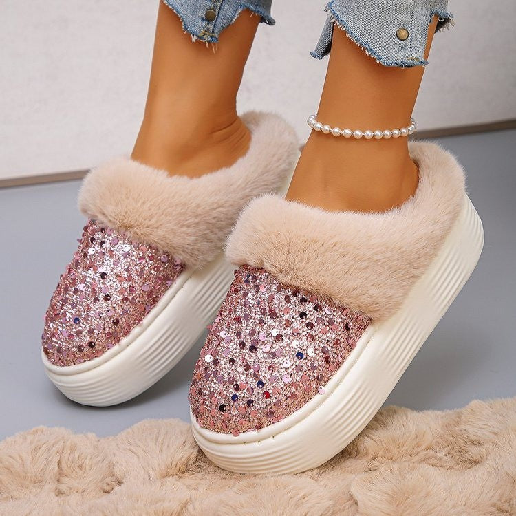 Exportplus sizewomen's thick sole cotton shoes fleece-linedthickenedfall and winternew arrival snow boots sequinfashion cross-border snow boots