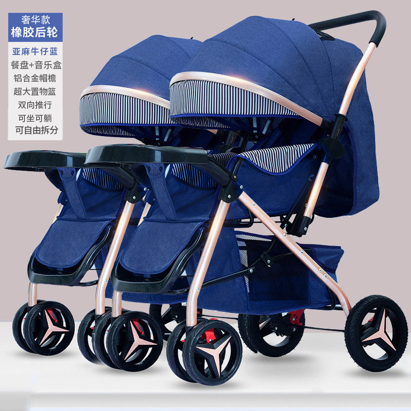 Twin stroller - lightweight, high-view, portable, convertible (sitting/reclining), detachable, double baby stroller, foldable, universal fit