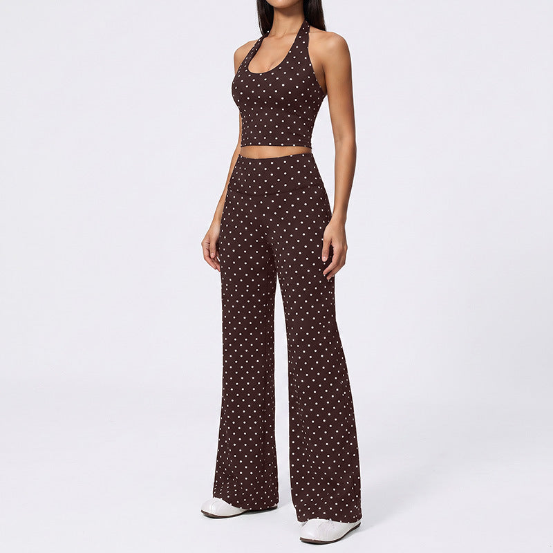 new arrival polka dot yoga clothes suit polyester printing deep v high elastic stereo fitness sports suit