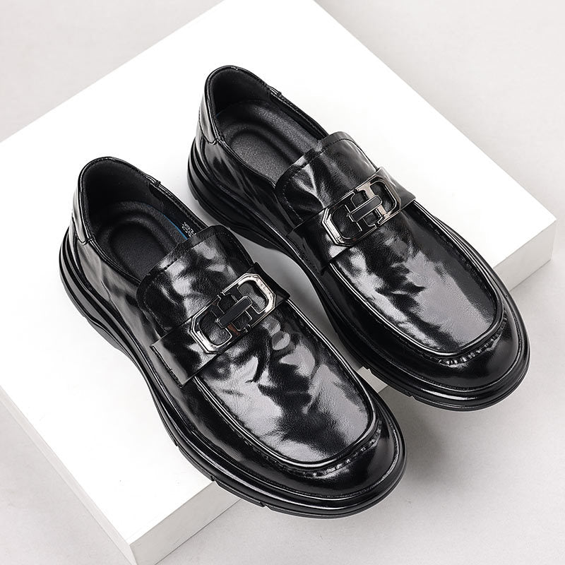 Leather shoes for men, business casual formal wear, live broadcast, hand-grabbed pattern, british style lazy slip-on, wedding loafers, bean shoes