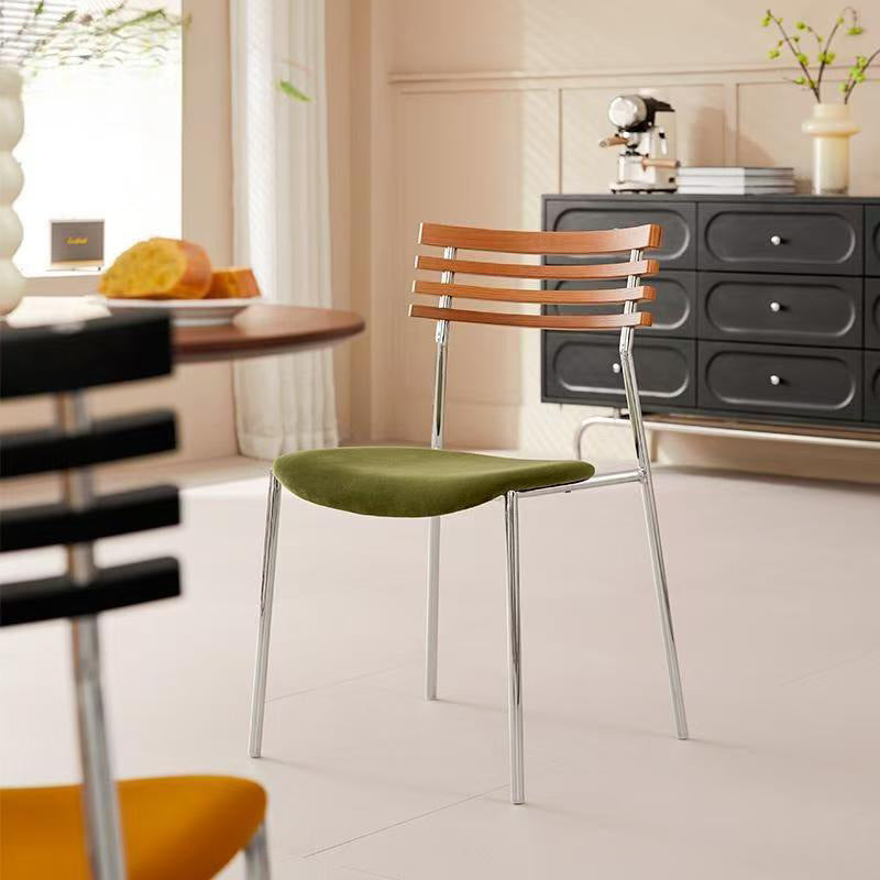 Creative milk tea shop backrest chair - minimalist metal frame upholstered dining chair - retro designer cafe restaurant chair