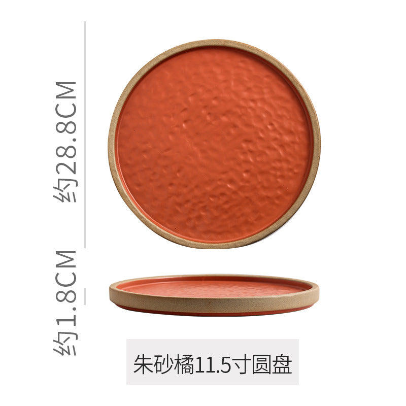 Retro stoneware western food steak plate japanese style with edge restaurant hotel for homestylish shallow plate dessert side dish plate