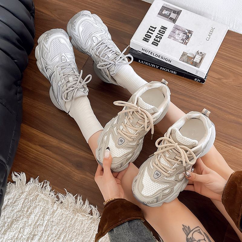 Dad shoes women's 2025 spring summer new arrivalfashioneasiest for match mesh breathable thick sole heightened casual sports shoes trendy