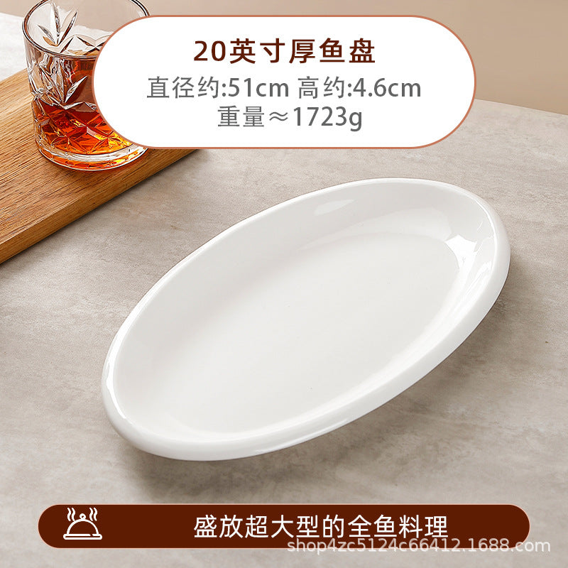For home ceramic steamed fish plate oval long large hotel commercial thickened fish plate classy restaurant fish plate