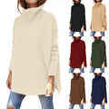2022 amazon cross-border high neck sweater, mid-length batwing sleeve, cinched hem, pullover knit sweater for women