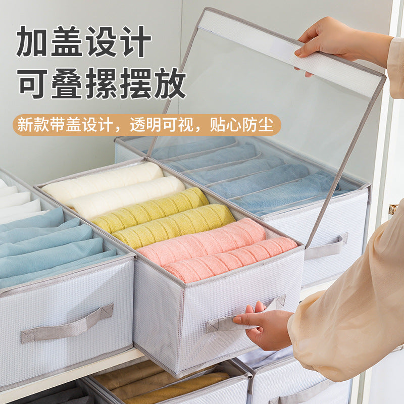 Dust-proof with cover PVC wardrobe clothing storage box, drawer-type grid sorting box, pants, sweater folding storage bag