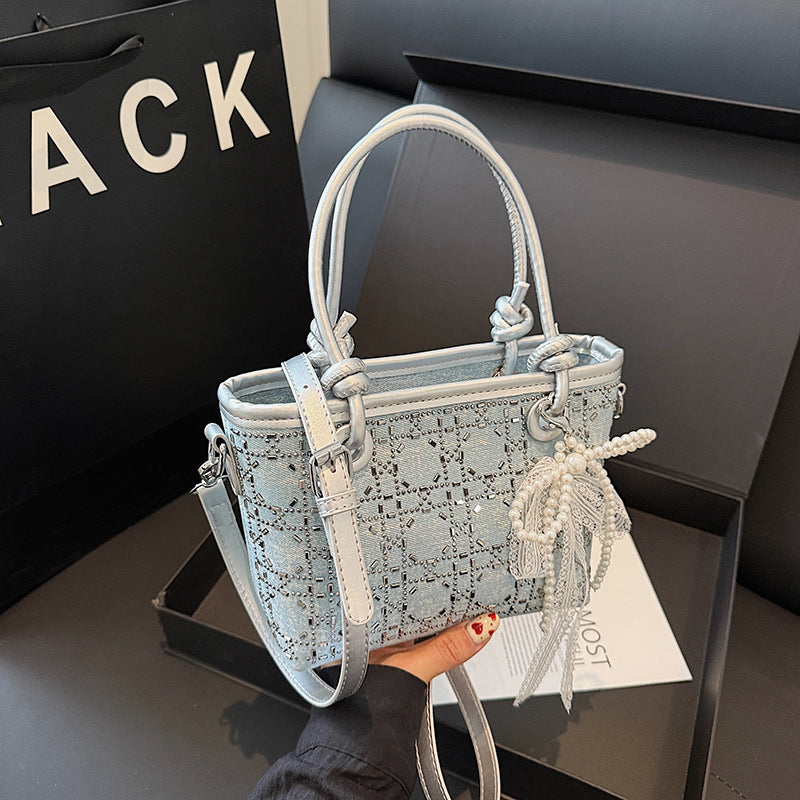 High value foreign style bucket bag women's 2025 new popular diamond-encrusted cloth bag messenger bag temperament commuter shoulder bag