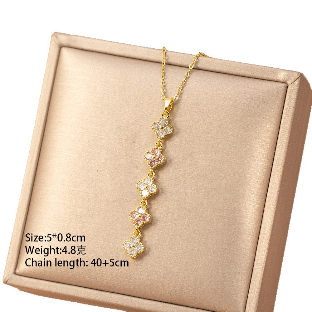 [titanium steel] fashionable and versatile four-leaf clover necklace for women, accessible luxury, high-end elegant clavicle chain jewelry