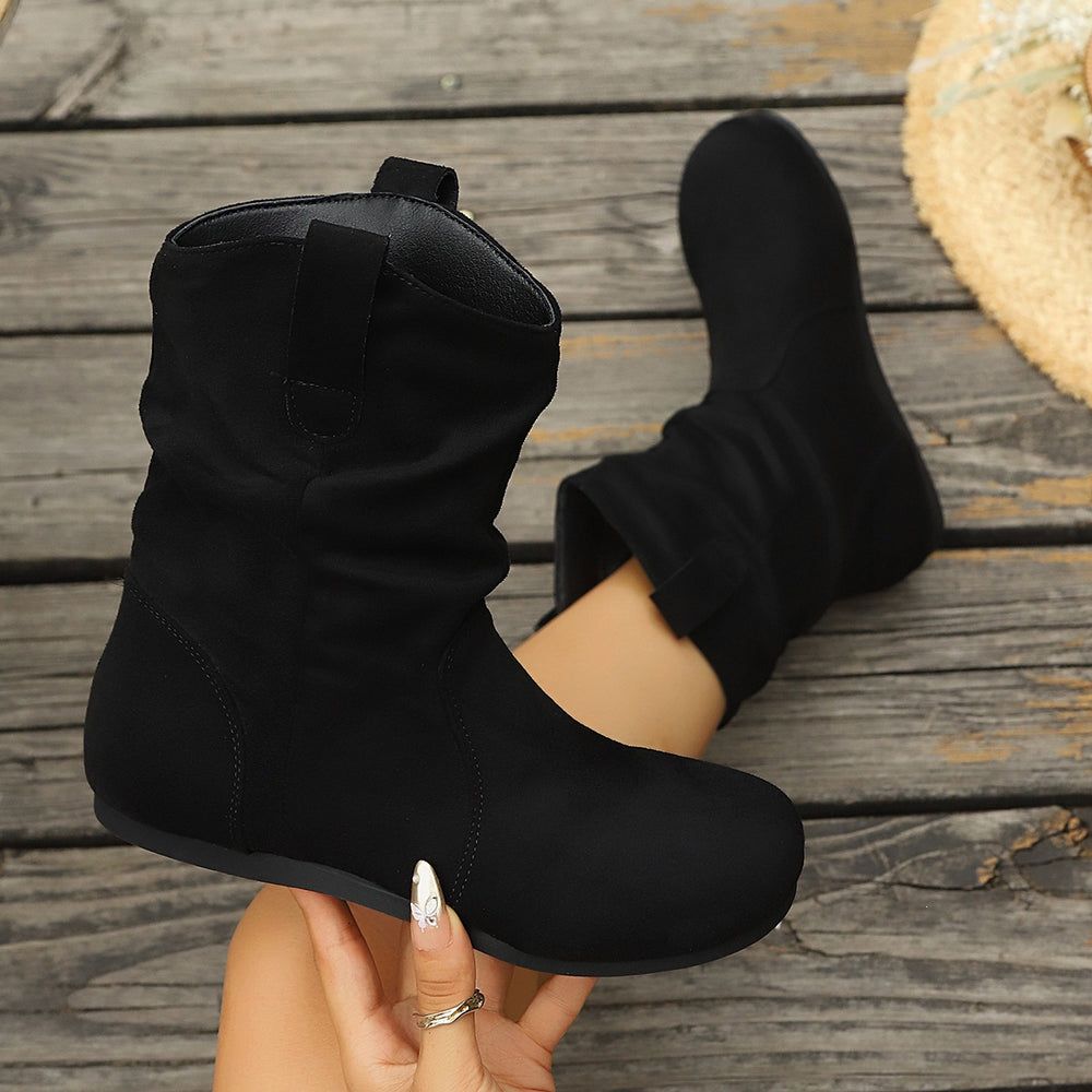 Exportfall and winter frosted suede pleated boots round toe flats sleeve boots retroknee socks western women's boots plus size