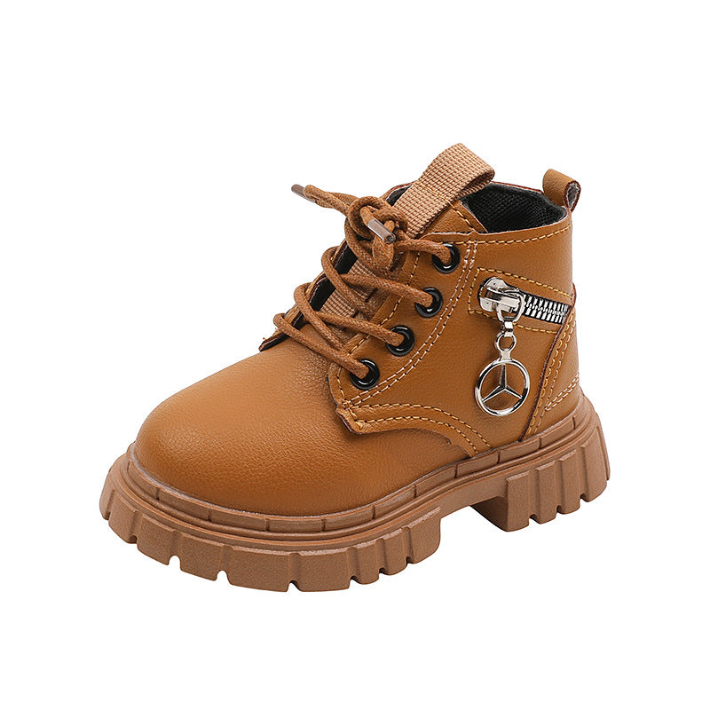 Kids' martin boots - new spring/autumn collection: leather ankle boots with side zipper for boys and girls - little yellow boots