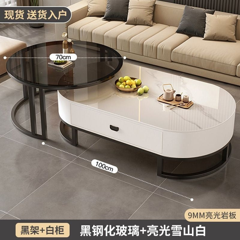 Rock slab coffee table living room for homeaccessible luxury modern casual oval sub-mother coffee table popular small apartment with drawer tea table