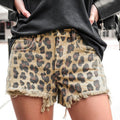 European and american summer new retro leopard print distressed frayed high-waisted denim shorts for women