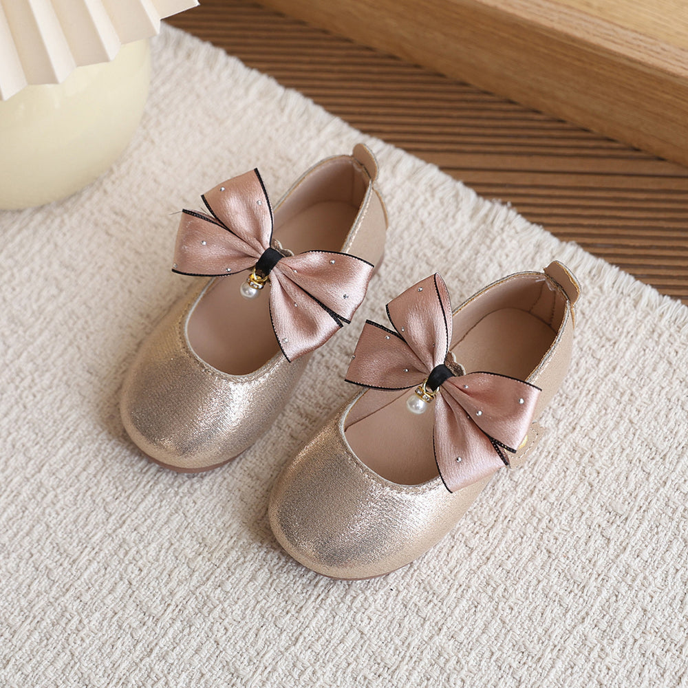 girls' pearlescent princess shoes,  spring/autumn new collection, bowknot pearl soft sole first walking shoes, little girl's dress shoes